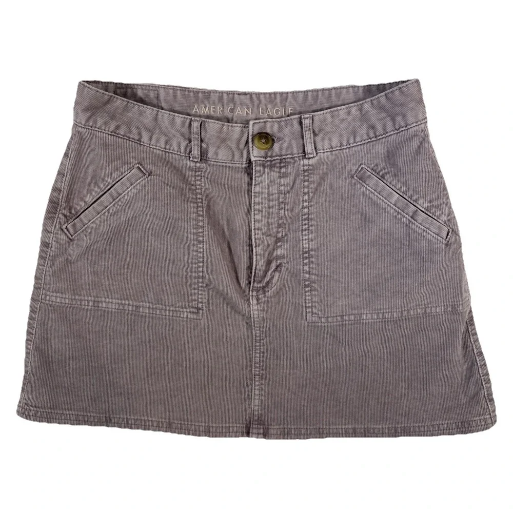 American‎ Eagle Super Stretch Corduroy Mini Skirt 8 Beige Preppy Schoolgirl